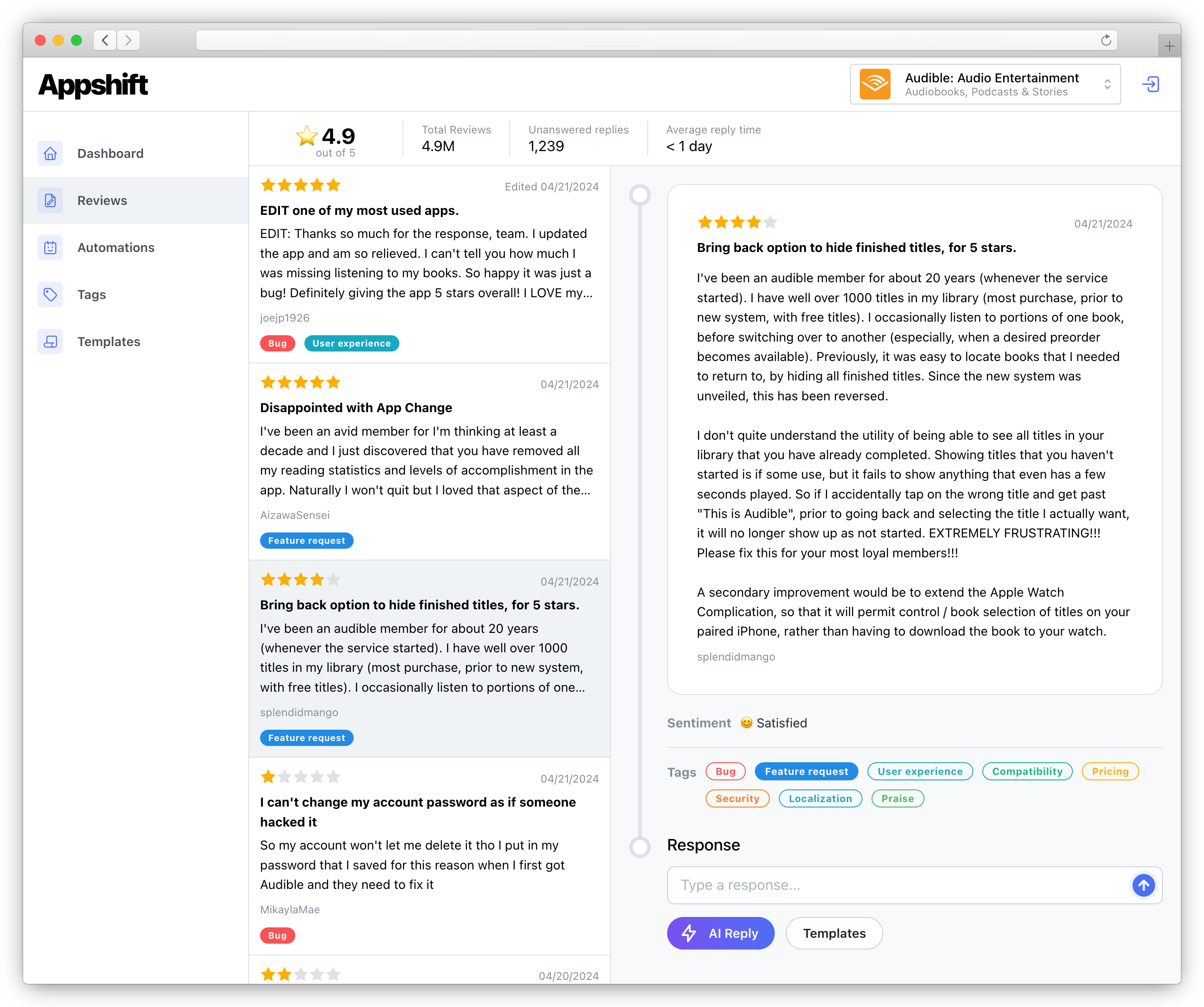 app reviews demo screenshot